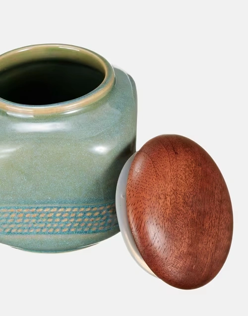 Arsa Ceramic Jar With Lid-Green