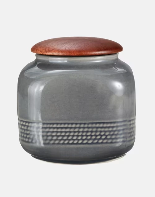 Arsa Ceramic Jar With Lid-Grey