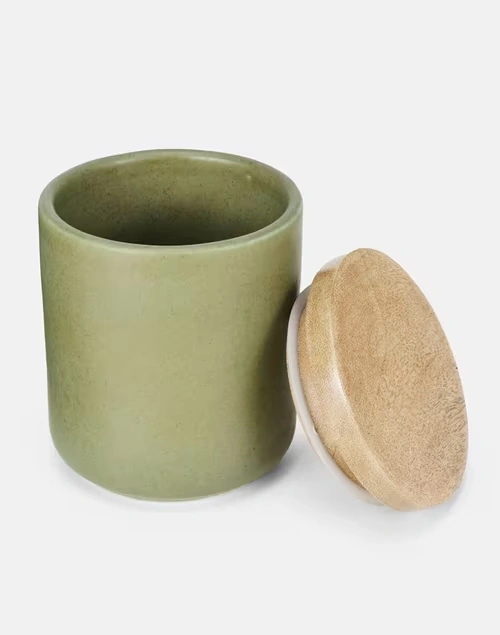 Maaya Ceramic Small Jar With Lid Green