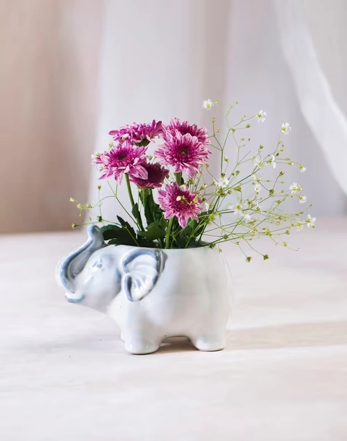 Jeevi Elephant Planter - White