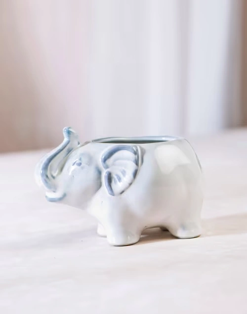 Jeevi Elephant Planter - White 3 Jeevi Elephant Planter - White