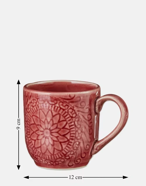 Pushp Embossed Coffee Mug-Red