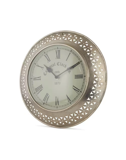Silver Kasu Cutwork Metal Wall Clock 3 Silver Kasu Cutwork Metal Wall Clock