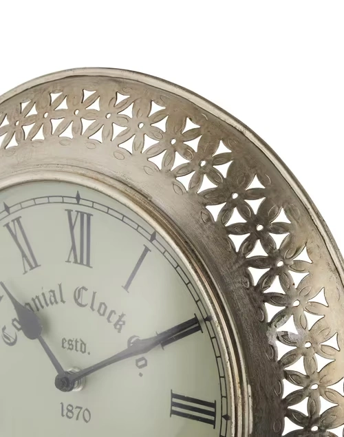 Silver Kasu Cutwork Metal Wall Clock 4 Silver Kasu Cutwork Metal Wall Clock