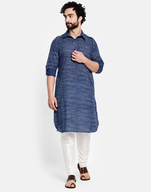 Cotton Printed Pathani Kurta With Cuff