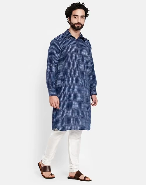 Cotton Printed Pathani Kurta With Cuff