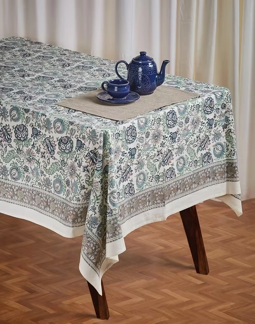 Blue Cotton Printed Antara Table Cover 4 Seater