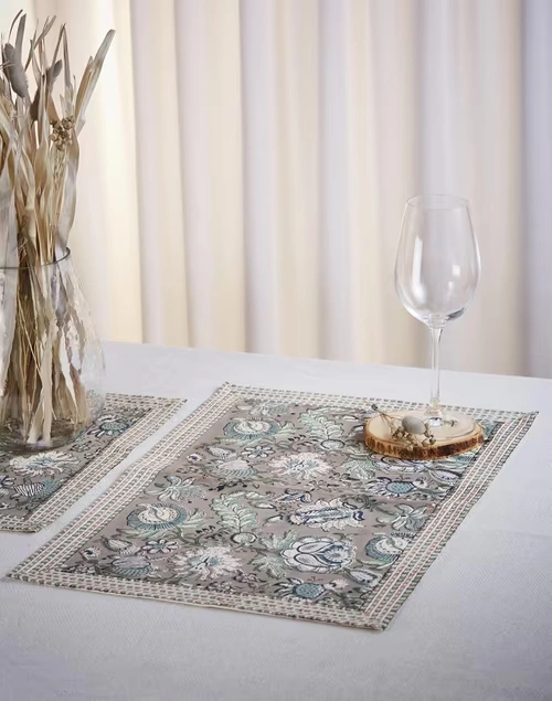 Blue Coromandel Cotton Hand Block Printed Mat | Set of 6