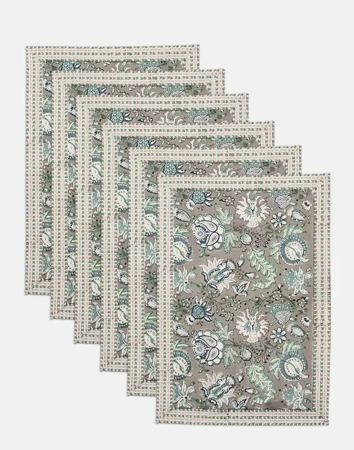 Blue Coromandel Cotton Hand Block Printed Mat | Set of 6