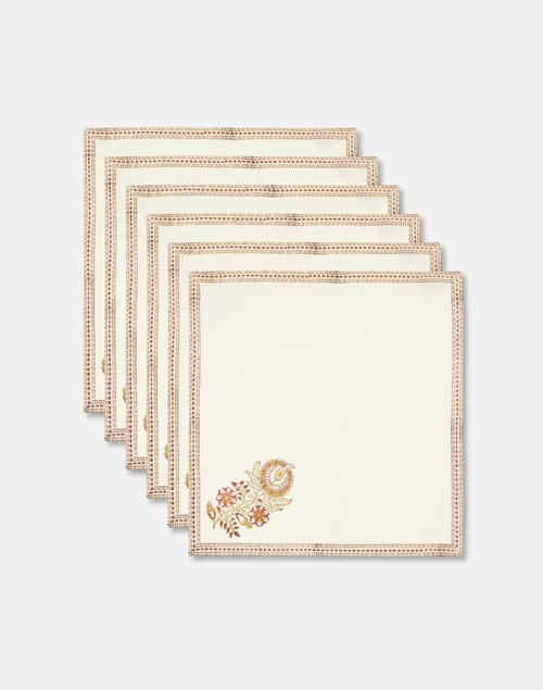 Yellow Coromandel Cotton Hand Block Printed Napkin | Set of 6