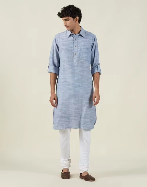Cotton Rollup Sleeves Pathani Kurta