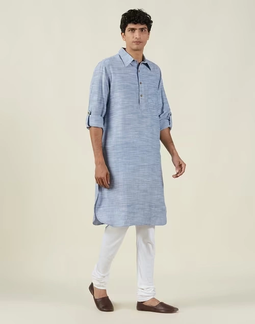 Cotton Rollup Sleeves Pathani Kurta