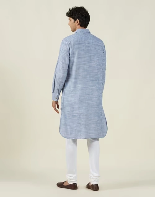 Cotton Rollup Sleeves Pathani Kurta 3 Cotton Rollup Sleeves Pathani Kurta