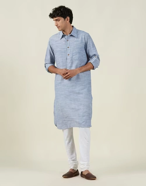 Cotton Rollup Sleeves Pathani Kurta 4 Cotton Rollup Sleeves Pathani Kurta