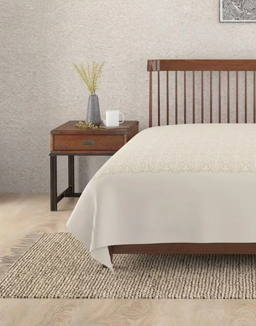 Beige Ridhik Cotton Bed Cover