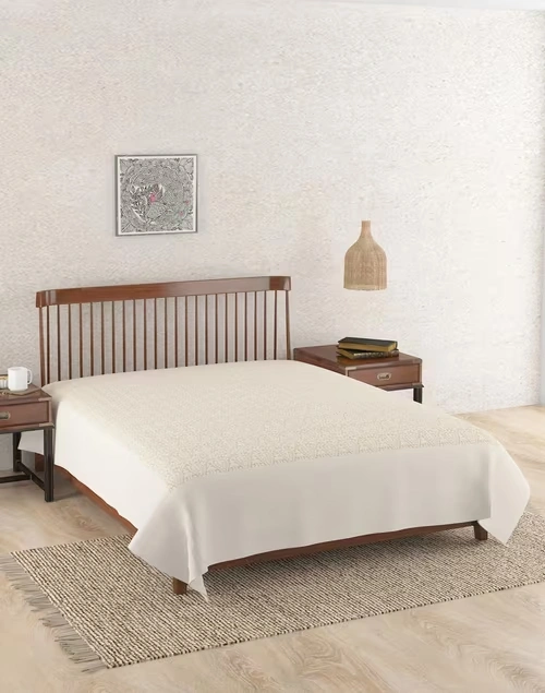 Beige Ridhik Cotton Bed Cover