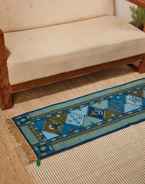 Blue Shamli Hand Woven Woollen Cotton Runner