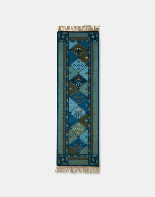 Blue Shamli Hand Woven Woollen Cotton Runner