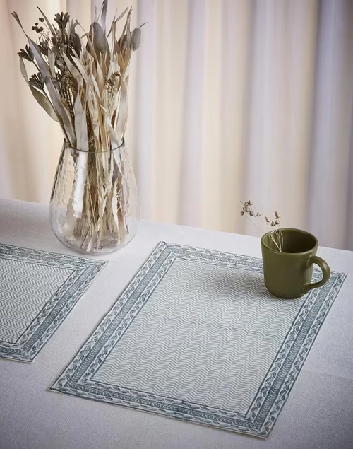 Blue Kiyansh Cotton Hand Block Printed Mat | Set of 6