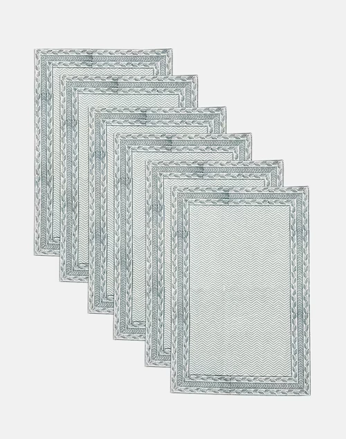 Blue Kiyansh Cotton Hand Block Printed Mat | Set of 6