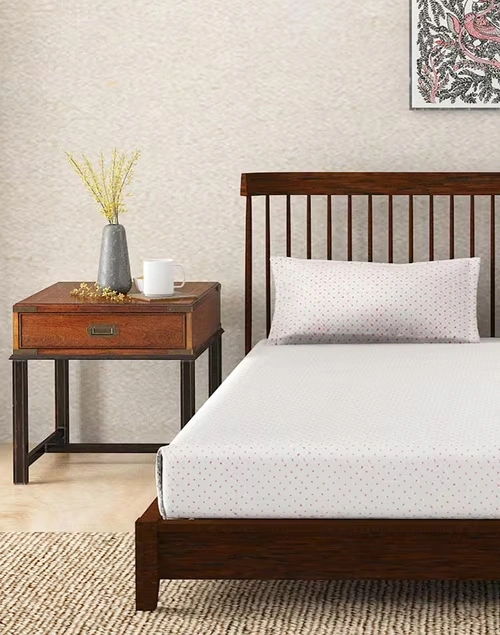 Red Vardaniya Cotton Printed Single Bed Sheet Set With 1 Pillow Cover