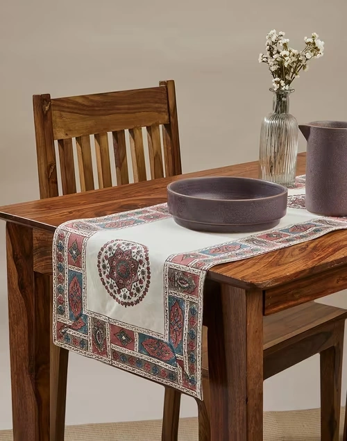 Cerise Cotton Block Print Table Runner