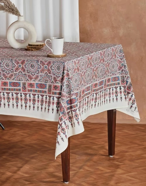 Pink Cotton Ilyana Printed Table Cover- 6 Seater