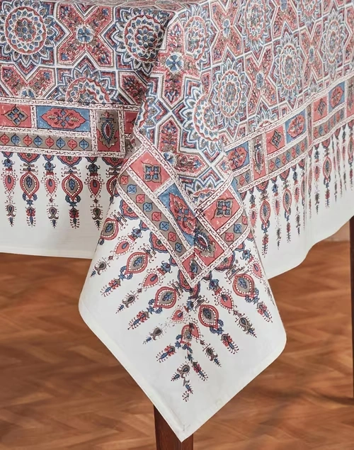 Pink Cotton Ilyana Printed Table Cover- 6 Seater