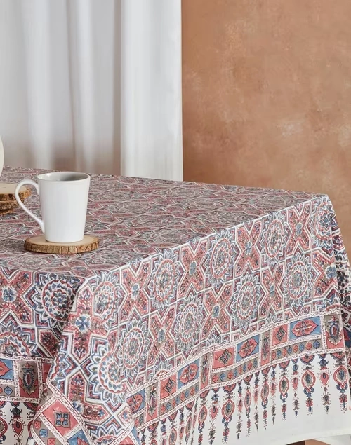 Pink Cotton Ilyana Printed Table Cover- 6 Seater 3 Pink Cotton Ilyana Printed Table Cover- 6 Seater