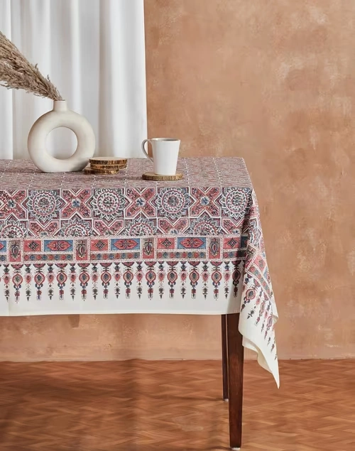 Pink Cotton Ilyana Printed Table Cover- 6 Seater 4 Pink Cotton Ilyana Printed Table Cover- 6 Seater
