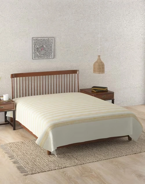 Yellow Jaira Cotton Hand Woven Bed Cover