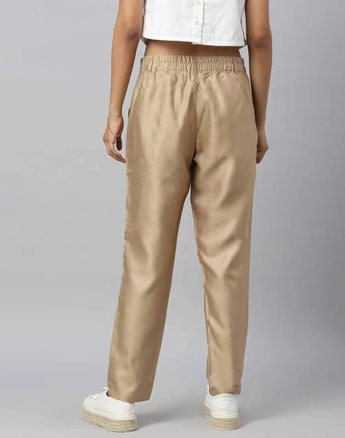 Beige Viscose Silk Slim Fit Formal Kosi Pant 3 Beige Viscose Silk Slim Fit Formal Kosi Pant
