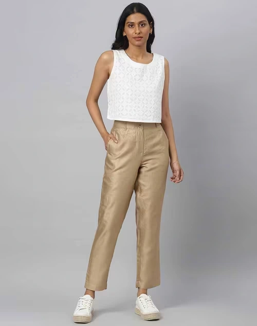Beige Viscose Silk Slim Fit Formal Kosi Pant 4 Beige Viscose Silk Slim Fit Formal Kosi Pant