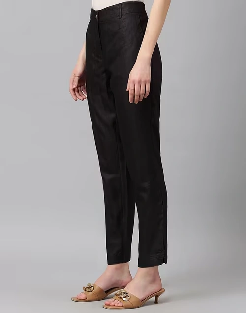 Black Viscose Silk Slim Fit Formal Kosi Pant