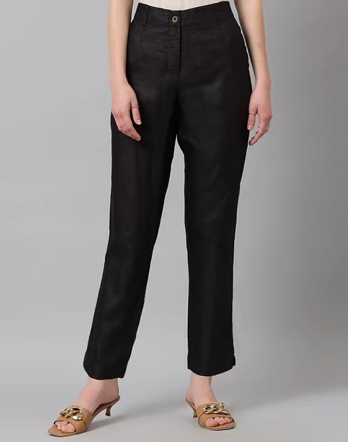 Black Viscose Silk Slim Fit Formal Kosi Pant