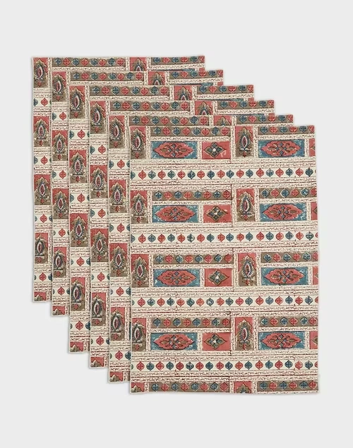 Cerise Cotton Block Print Table Mat Set Of 6