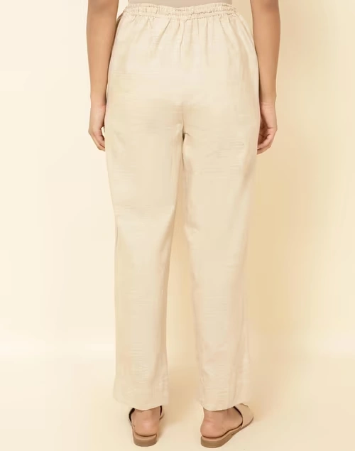 Beige Cotton Casual PJ Pant With Drawstring