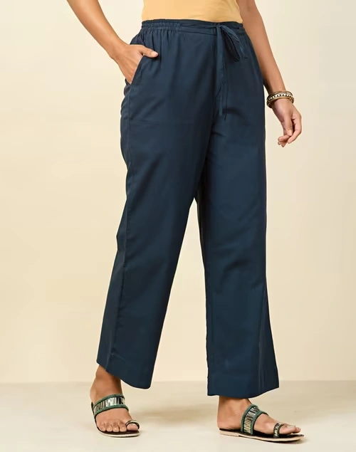 Blue Cotton Full Length Casual Pant 3 Blue Cotton Full Length Casual Pant