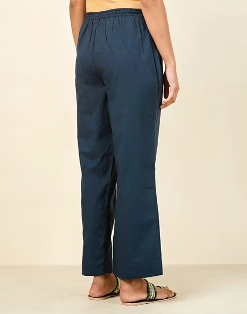 Blue Cotton Full Length Casual Pant 4 Blue Cotton Full Length Casual Pant