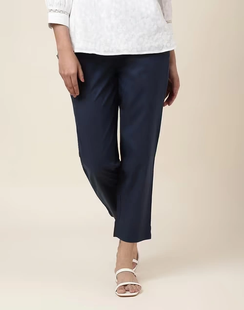 Blue Cotton Ankle Length Casual Tapered Pant 4 Blue Cotton Ankle Length Casual Tapered Pant