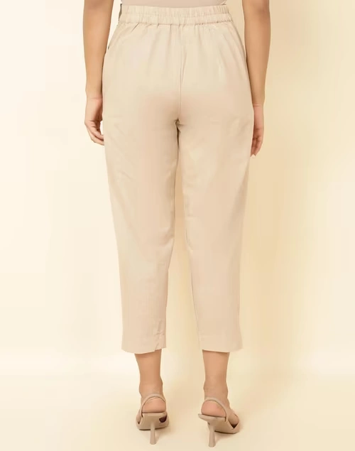 Beige Cotton Slim Fit Casual Cropped Pant 3 Beige Cotton Slim Fit Casual Cropped Pant