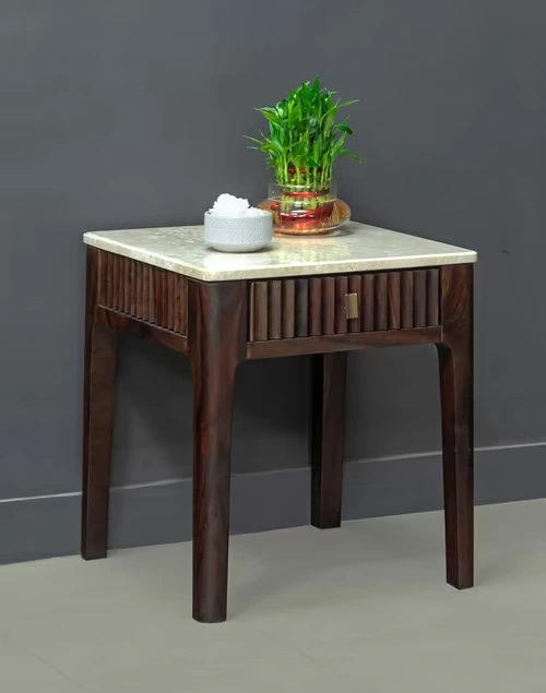 Brown Wooden Flute Accent Table
