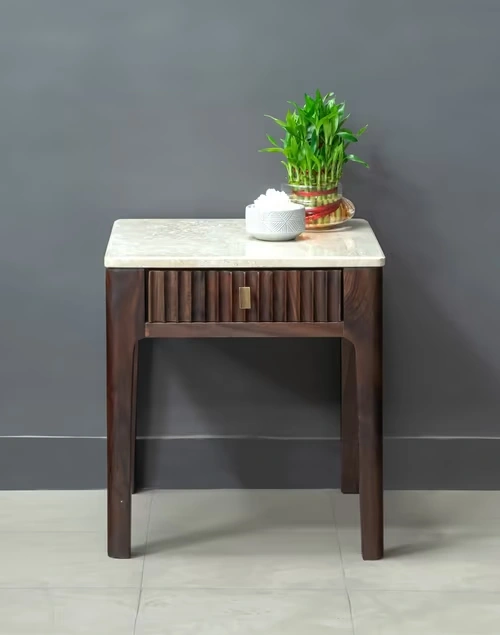 Brown Wooden Flute Accent Table