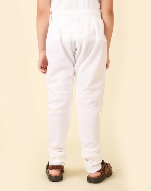 White Cotton Churidar With Elasticated Waistband & Drawstring