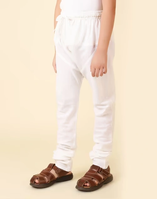 White Cotton Churidar With Elasticated Waistband & Drawstring 3 White Cotton Churidar With Elasticated Waistband & Drawstring