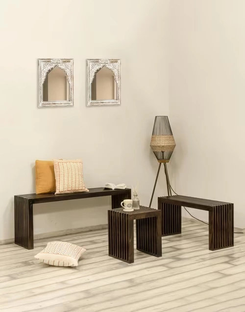Brown Lanai Wooden Bench | Set Of 3