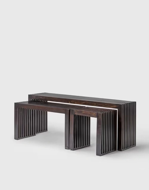 Brown Lanai Wooden Bench | Set Of 3 3 Brown Lanai Wooden Bench | Set Of 3