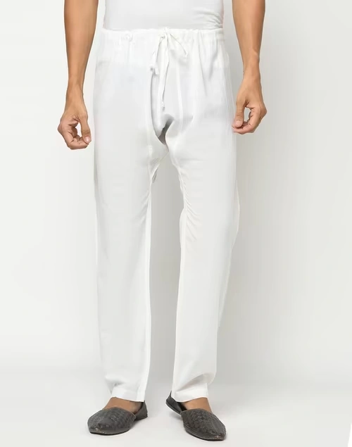 White Cotton Regular Pyjama with Drawstring