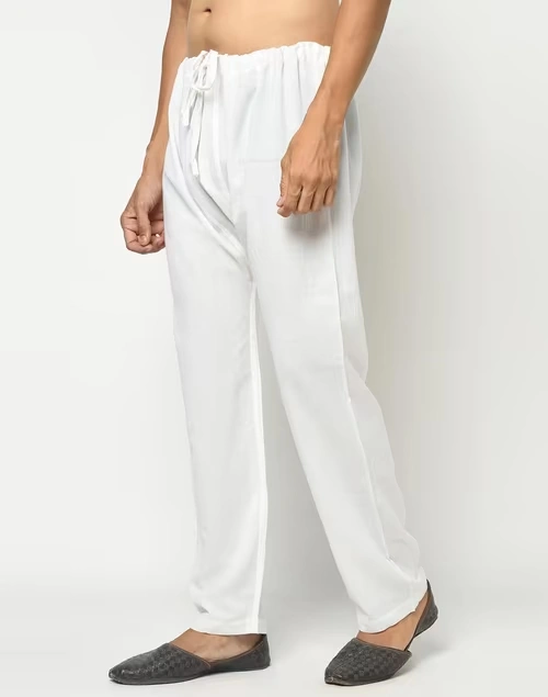 White Cotton Regular Pyjama with Drawstring