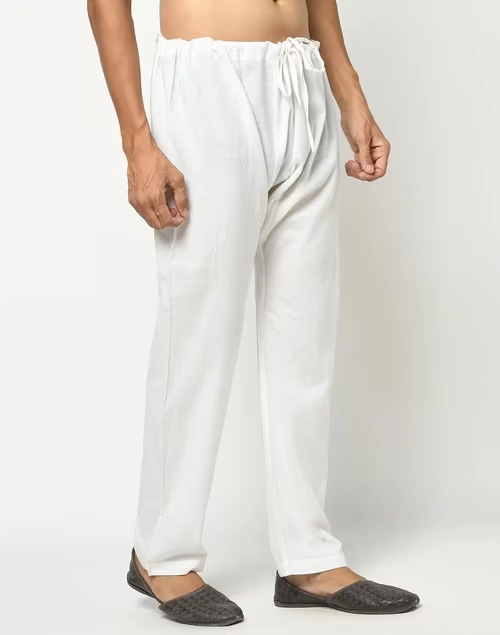 White Cotton Regular Pyjama with Drawstring